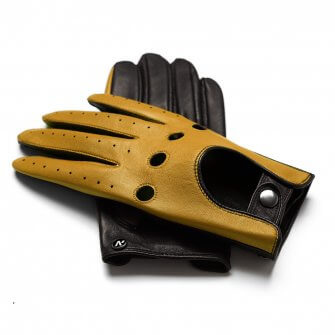 napoDRIVE (brown/yellow) - Men’s driving gloves without lining made of lamb nappa leather