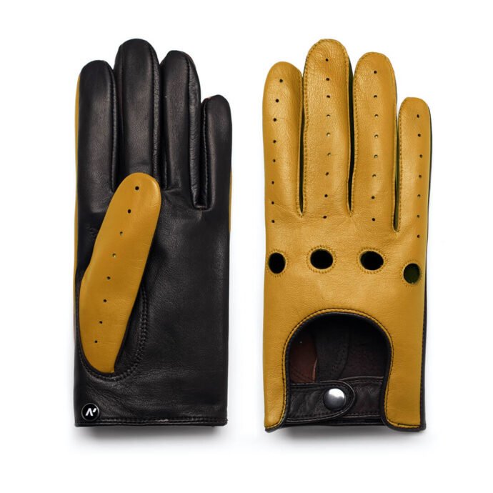 napoDRIVE (brown/yellow) - Men’s driving gloves without lining made of lamb nappa leather #2