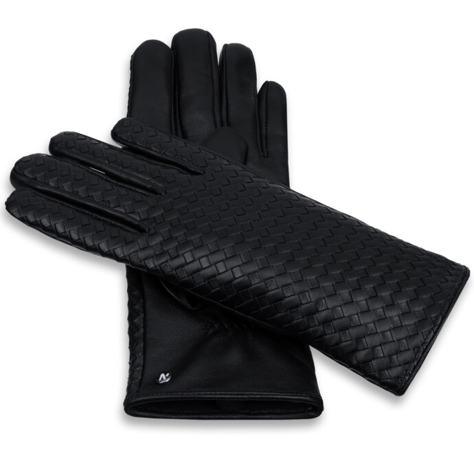 gants pour dames en cuir tressé