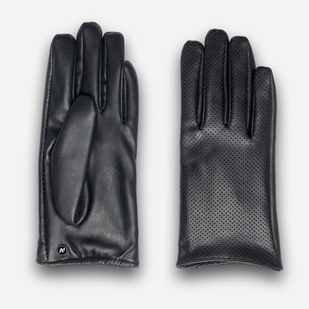gants en cuir écologique noir pour femmes