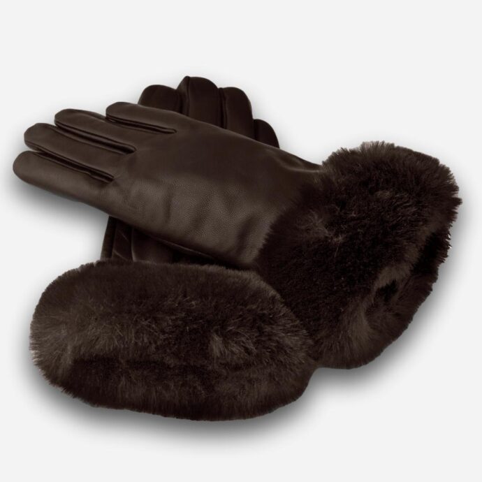 gants marron avec fourrure