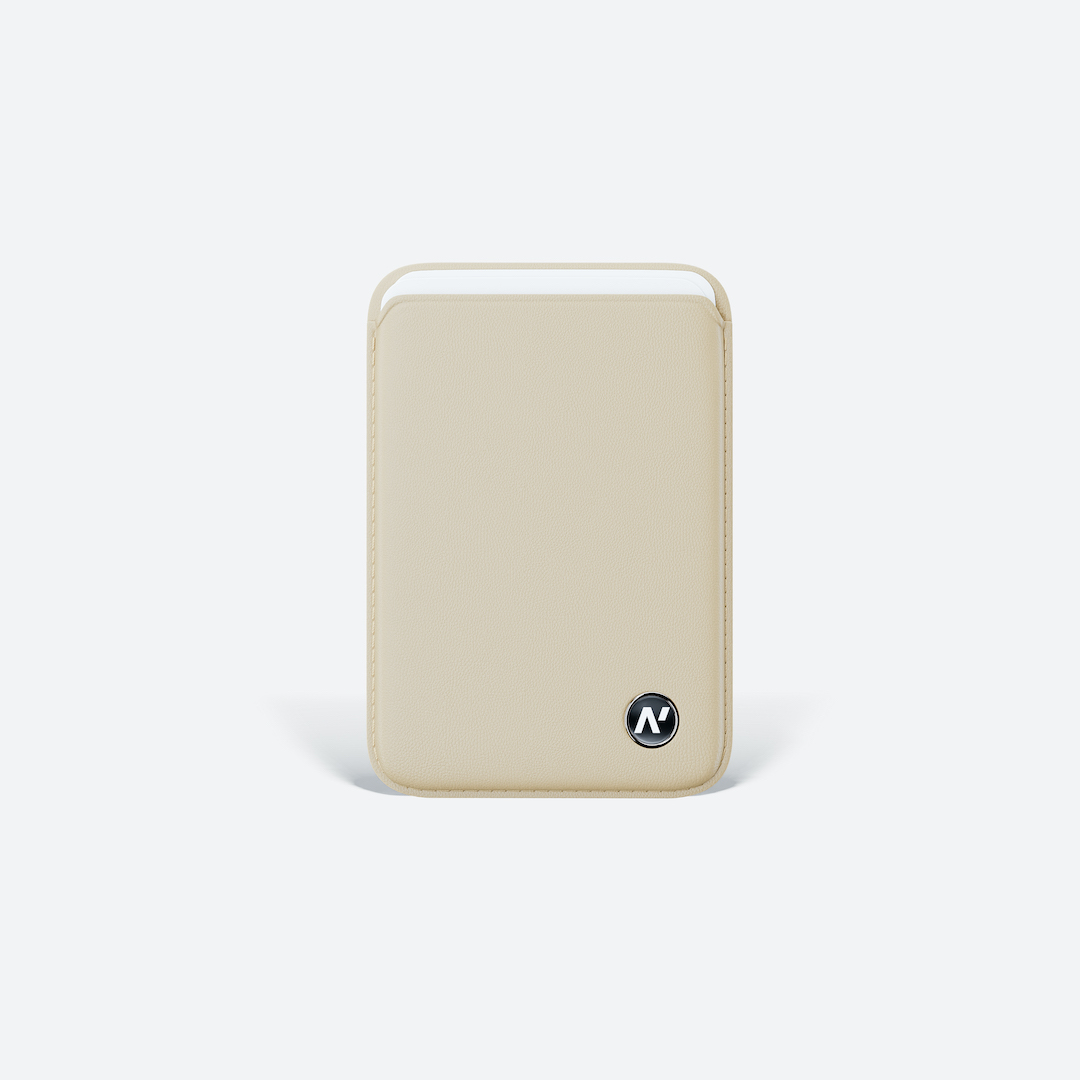 Porte-cartes en cuir beige pour iPhone