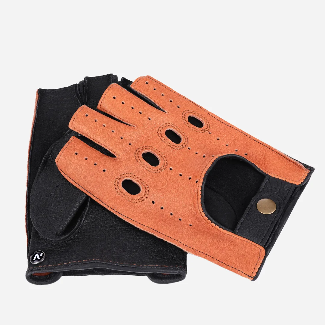 Gants sans doigts marron clair pour hommes avec fermoir